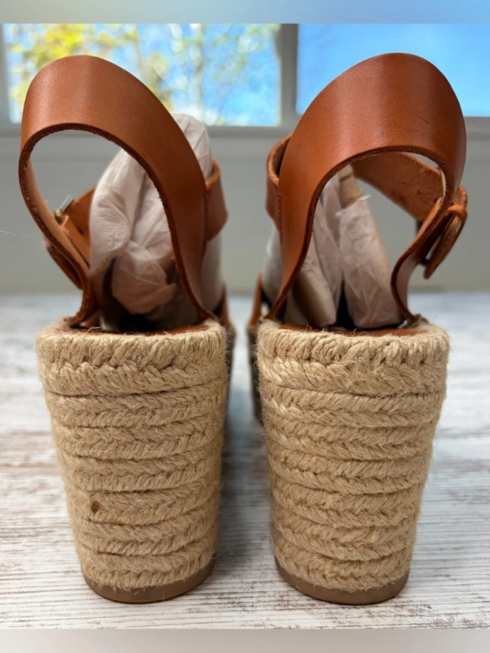 Soludos Tan/Caramel Leather Espadrille Wedge Sandals GUC sz 9